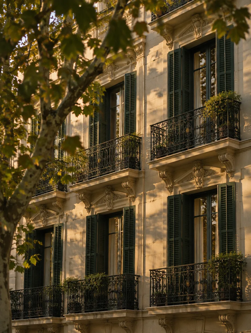 Fachada clásica de Madrid con balcones de forja